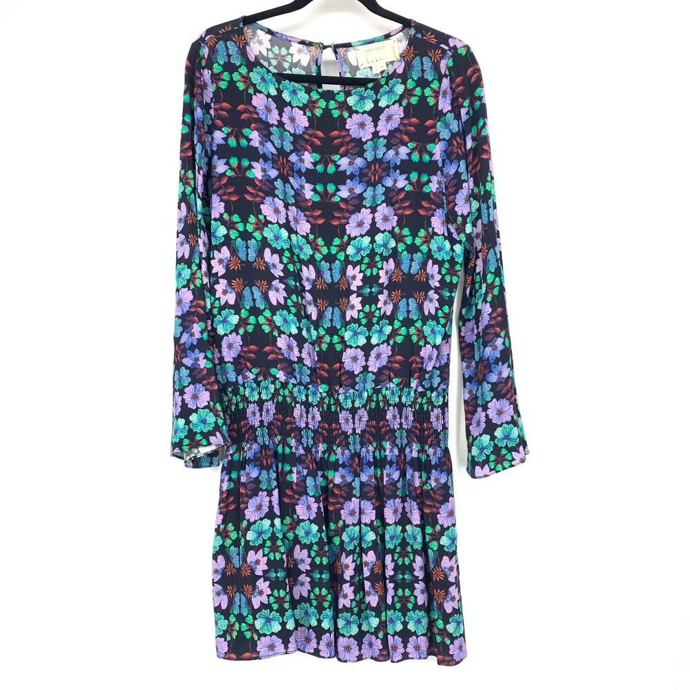 Nicole Miller Artelier Long Sleeve Drop Waist Dress Womens Sz M Floral Print